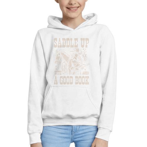 Saddle Up With a Good Book Cowgirl Western Women Vintage Graphic Youth Hoodie - Bookorys