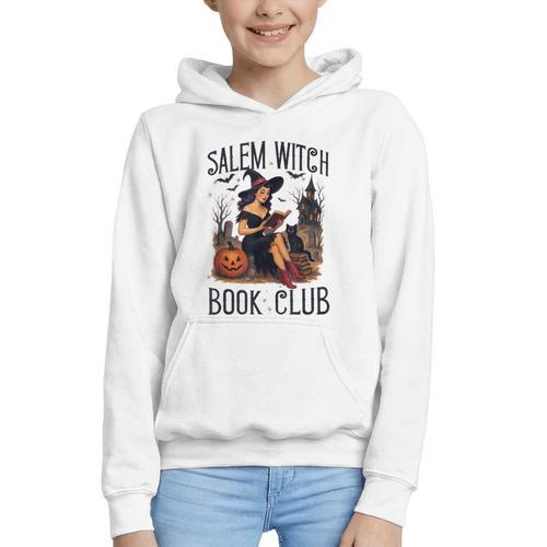 Salem Witch Book Club Bookish Retro Halloween Cat Graphic Youth Hoodie - Bookorys