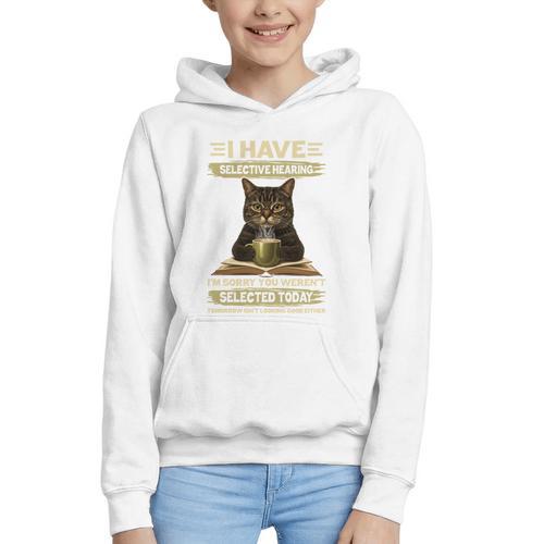 i Have Selective Hearing Cat Coffee Books Retro Graphic Youth Hoodie - Bookorys