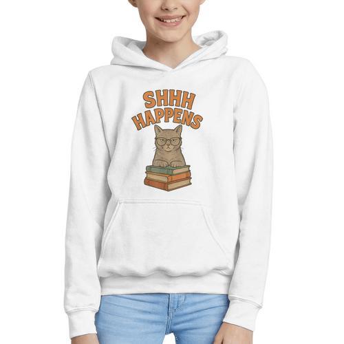 SHHH Happens Librarian Cat Books Library Graphic Youth Hoodie - Bookorys AU