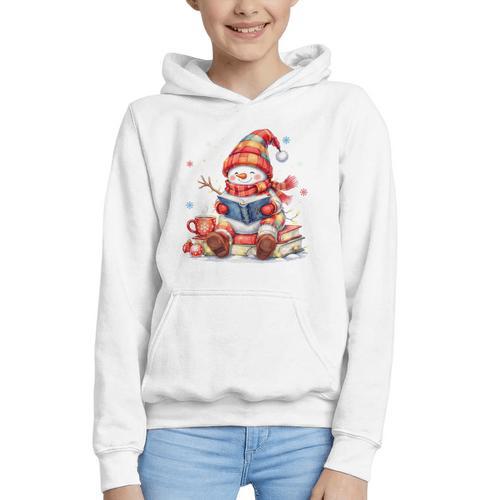 Snowman Reading Books Lovers Christmas Librarian Bookworm Graphic Youth Hoodie - Bookorys CA