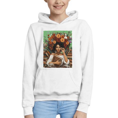 History Month Black Afro Girl Women Book Lovers Floral Graphic Youth Hoodie - Bookorys