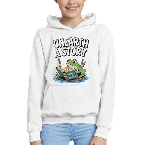 Unearth a Story Frog Reading a Book Summer 2026 Premium Tri-Blend Graphic Youth Hoodie - Bookorys CA