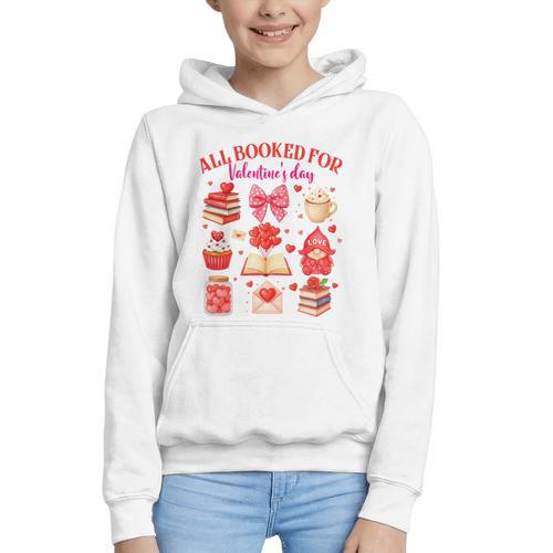 Valentines Reading Book Lover All Booked For Valentine's Day Graphic Youth Hoodie - Bookorys