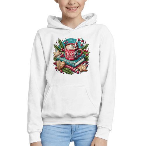 Vintage Cozy Winter Hot Cocoa Books Gingerbread Book Lovers Graphic Youth Hoodie - Bookorys