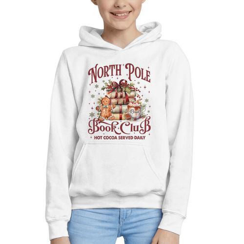 Vintage Retro North Pole Book Club Hot Cocoa Graphic Youth Hoodie - Bookorys