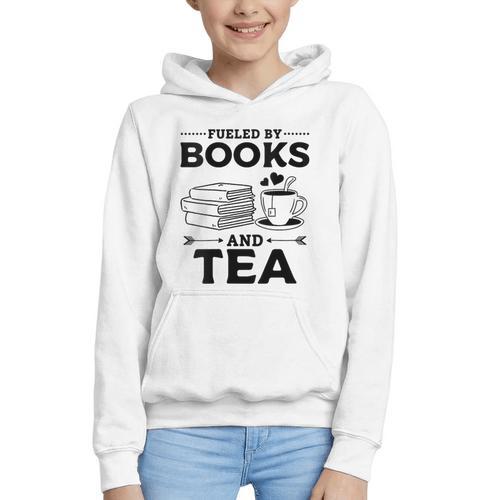Women's Fueled By Books And Tea Book Lover Bookworm Reading Books Graphic Youth Hoodie - Bookorys