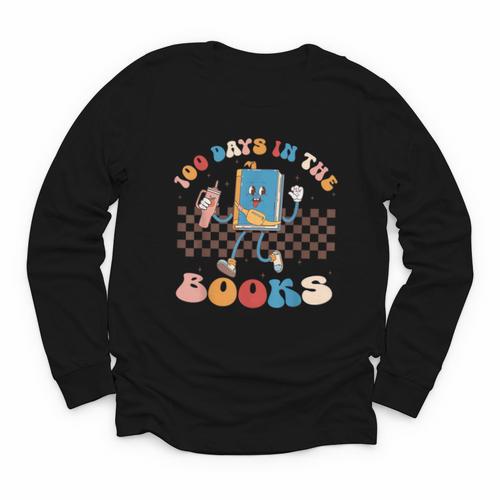 100 Days In The Books Celebration Retro School Youth Long Sleeve Tee - Bookorys