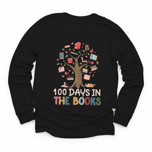 100 Days In The Books Reading Teacher Cute Book Lover Youth Long Sleeve Tee - Bookorys DE