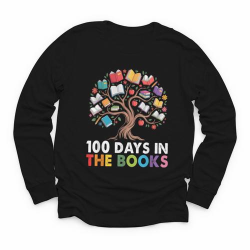 100 Days In The Books Reading Teachers Librarians School Youth Long Sleeve Tee - Bookorys DE