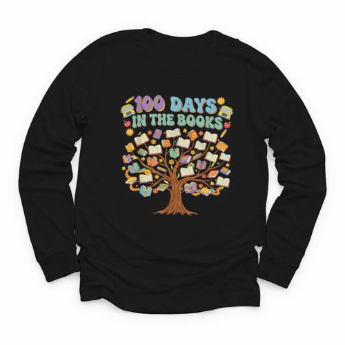 100 Days Of School 100 Days In The Books English Teacher Youth Long Sleeve Tee - Bookorys