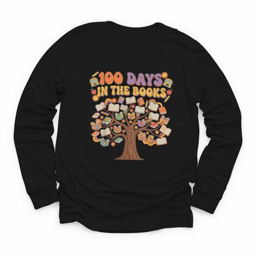 100 Days Of School 100 Days In The Books Librarian Read Youth Long Sleeve Tee - Bookorys