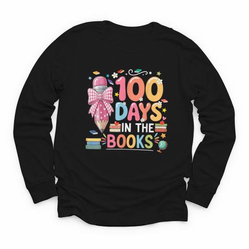100th Day Of School Teacher Floral 100 Days In The Books Youth Long Sleeve Tee - Bookorys DE