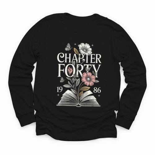 1986 Chapter Forty 40th Birthday Wildflower Book 40 Year Old Youth Long Sleeve Tee - Bookorys