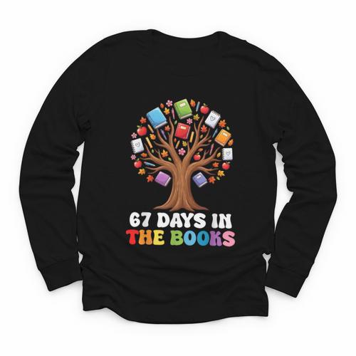 67 Days In The Books Reading Teacher 67th Day Of School Kids Youth Long Sleeve Tee - Bookorys DE