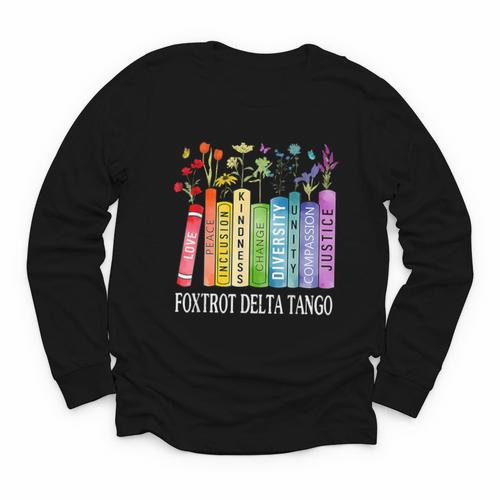 8647 Foxtrots Tangos Deltas Book Flower Resist Book Lovers Youth Long Sleeve Tee - Bookorys