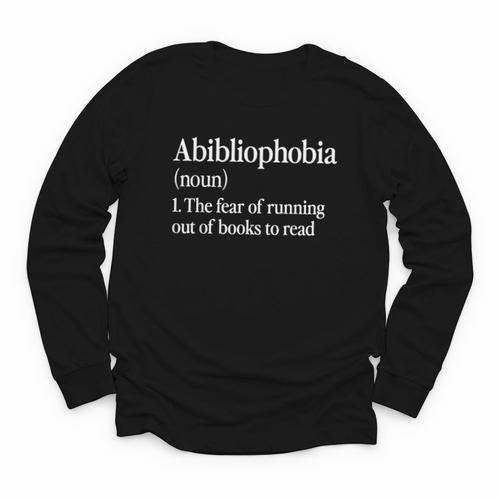 Abibliophobia Definition Reading Book Worm Reader Youth Long Sleeve Tee - Bookorys CA