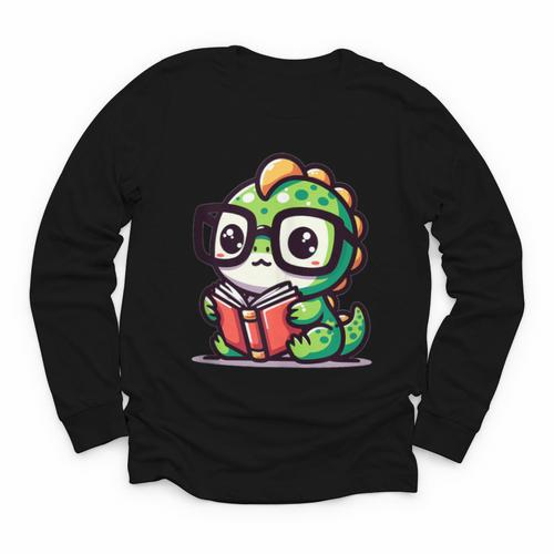 Adorable Book Lover Iguana With Reading Glasses Cute Youth Long Sleeve Tee - Bookorys