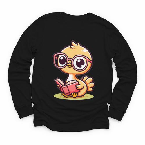 Adorable Book Lover Ostrich With Reading Glasses Cute Youth Long Sleeve Tee - Bookorys