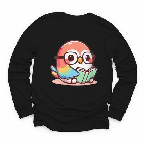 Adorable Book Lover Parrot With Reading Glasses Cute Youth Long Sleeve Tee - Bookorys