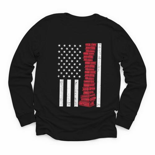 America Flag Read Book Reading Librarian Men Women Kids Youth Long Sleeve Tee - Bookorys AU