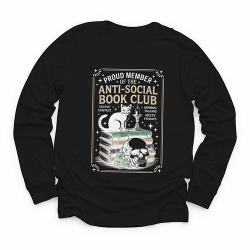 Anti-Social Book-Club Cat Graphic Youth Long Sleeve Tee - Bookorys AU