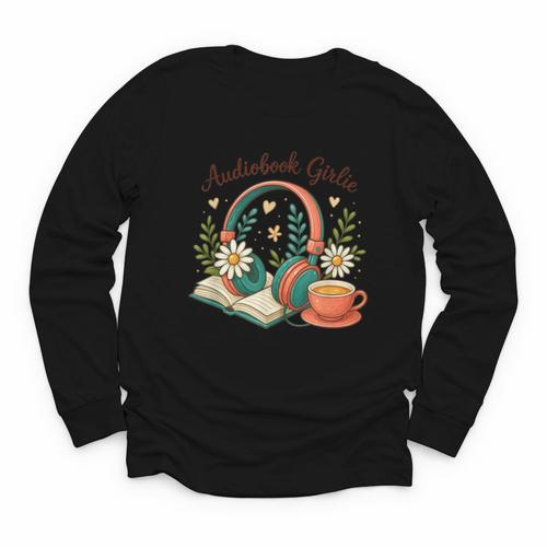 Audiobook Girlie Headphones Book Tea Love Youth Long Sleeve Tee - Bookorys CA