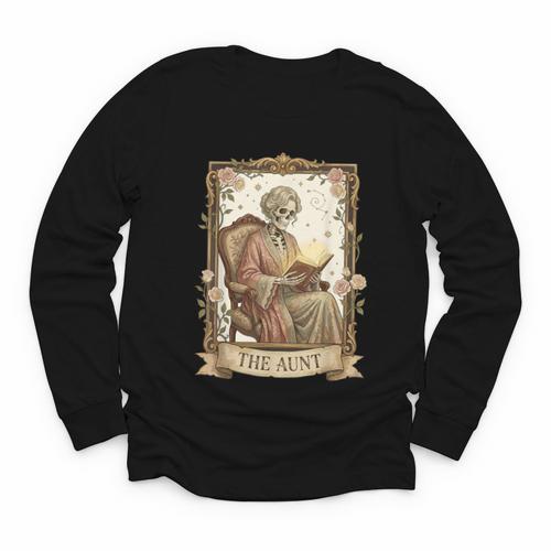 The Aunt Tarot Card Women Skeleton Aunty Book Lover Youth Long Sleeve Tee - Bookorys UK