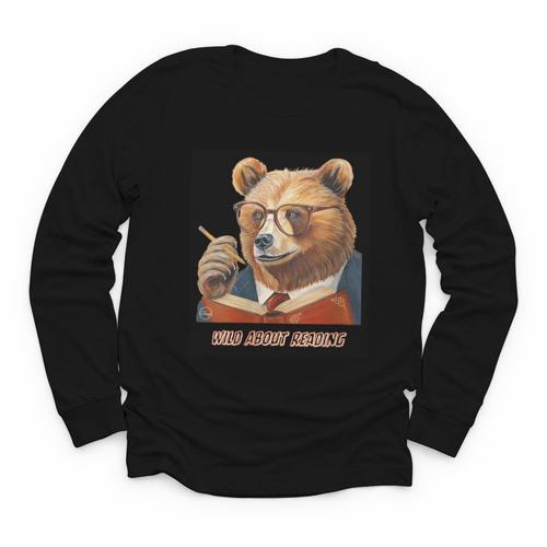 Bear Reading Book Glasses Library Zoo Teacher School Animal Youth Long Sleeve Tee - Bookorys