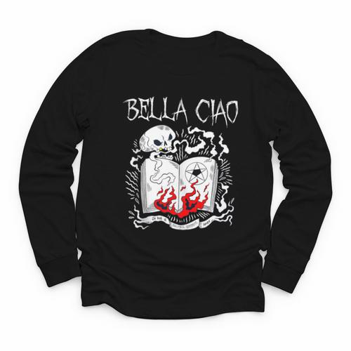 Bella Ciao Goodbye Beautiful Skull Book Of Dark Magic Occult Youth Long Sleeve Tee - Bookorys