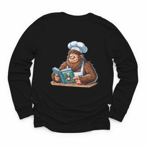 Bigfoot Reading a Cookbook Youth Long Sleeve Tee - Bookorys