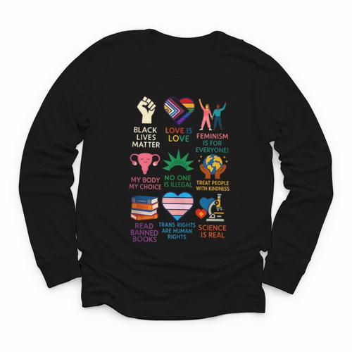 BLM Human Rights Feminism Trans Science Books LGBTQ Kindness Youth Long Sleeve Tee - Bookorys