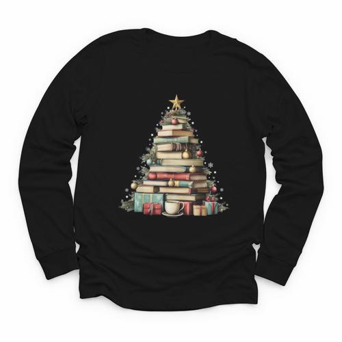 Book Christmas Tree Books Lovers Xmas Teacher Men Women Kids Youth Long Sleeve Tee - Bookorys DE