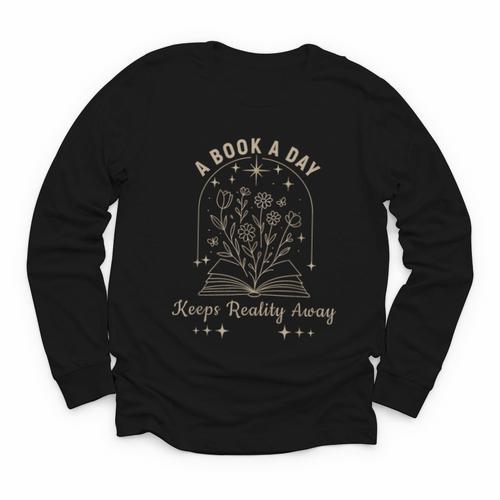 A Book A Day Keeps Reality Away Youth Long Sleeve Tee - Bookorys