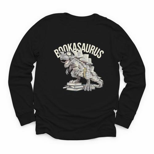 Book Dinosaur Bookworm T-Rex Dino Reading Books Book Youth Long Sleeve Tee - Bookorys