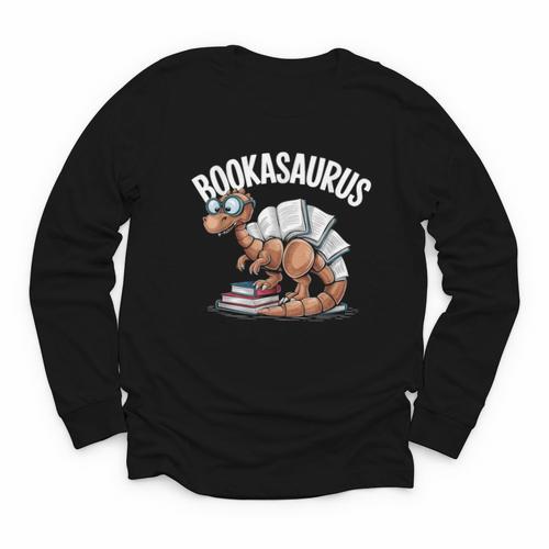 Book Dinosaur T-Rex Bookworm Dino Book Reading Youth Long Sleeve Tee - Bookorys