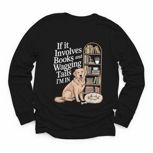 Book And Dog Lover Bookworm Reader Book Lover Youth Long Sleeve Tee - Bookorys