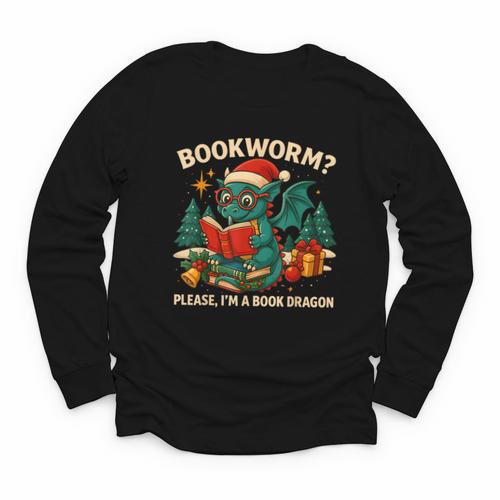 Book Dragon Christmas Reading For Fantasy Lovers Youth Long Sleeve Tee - Bookorys