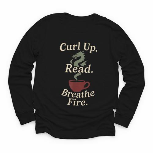 Book Dragon Fantasy Reader Cozy Reading Book Lover Dragon Youth Long Sleeve Tee - Bookorys