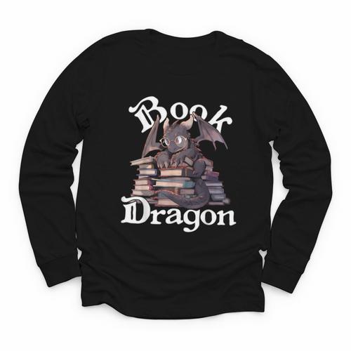 Book Dragon Book Lover Bookworm Book Reader Librarian Youth Long Sleeve Tee - Bookorys