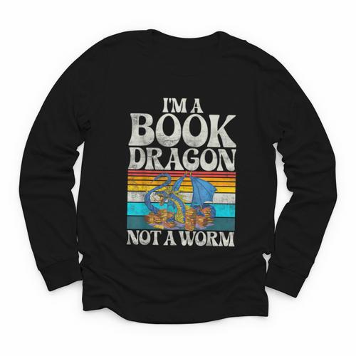 Im a Book Dragon Not a Worm Dragon Youth Long Sleeve Tee - Bookorys UK