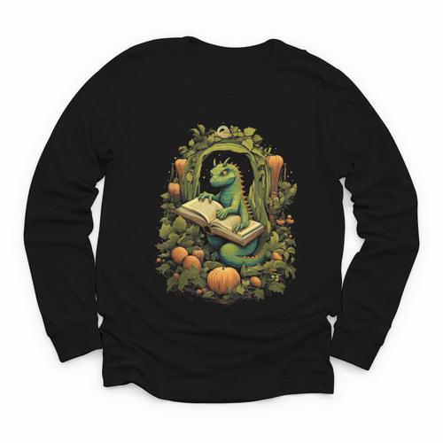 Book Dragon Reading Books Bookworm Fantasy Youth Long Sleeve Tee - Bookorys UK