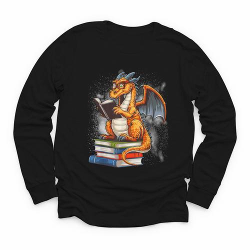 Book Dragon Reading Book Lover Youth Long Sleeve Tee - Bookorys