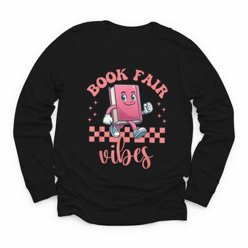 Book Fair Vibes School Librarian Retro 70s Reading Bookworm Youth Long Sleeve Tee - Bookorys UK
