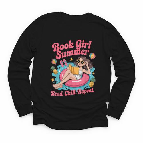 Book Girl Summer Beach Vacation Book Lover Youth Long Sleeve Tee - Bookorys AU