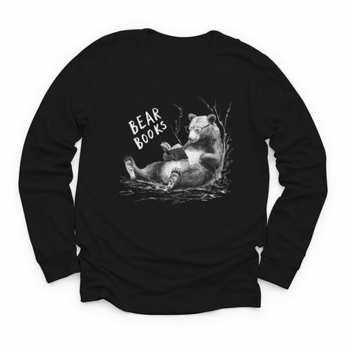 Book Lover Bear Cozy Reading Bear Graphic Bear Books Youth Long Sleeve Tee - Bookorys UK