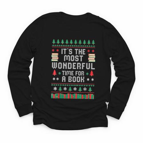 Book Lover Christmas Reader Ugly Sweater Tee Xmas New Year Youth Long Sleeve Tee - Bookorys AU