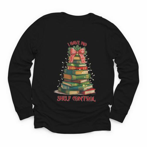 Book Lover Christmas Tree I Have No Shelf Control Youth Long Sleeve Tee - Bookorys