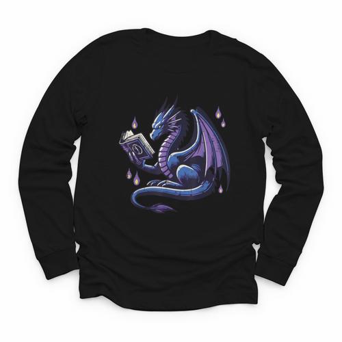 Book Lover Dragon Reading Cool Fantasy Women Girls Kids Men Youth Long Sleeve Tee - Bookorys