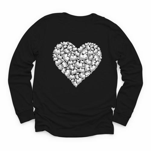 Book Lover Heart Shape Reading Librarian Library Teacher Youth Long Sleeve Tee - Bookorys